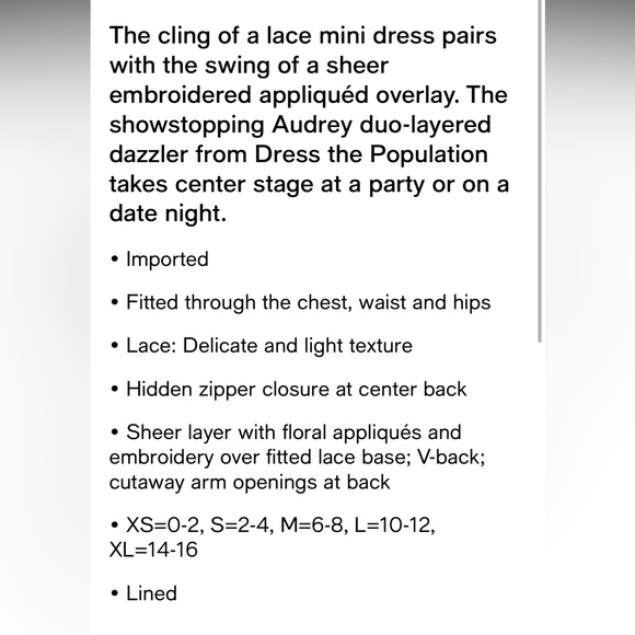 Dress the Population Women's Audrey Floral Applique Lace Mini Dress Large Black - Picture 3 of 14